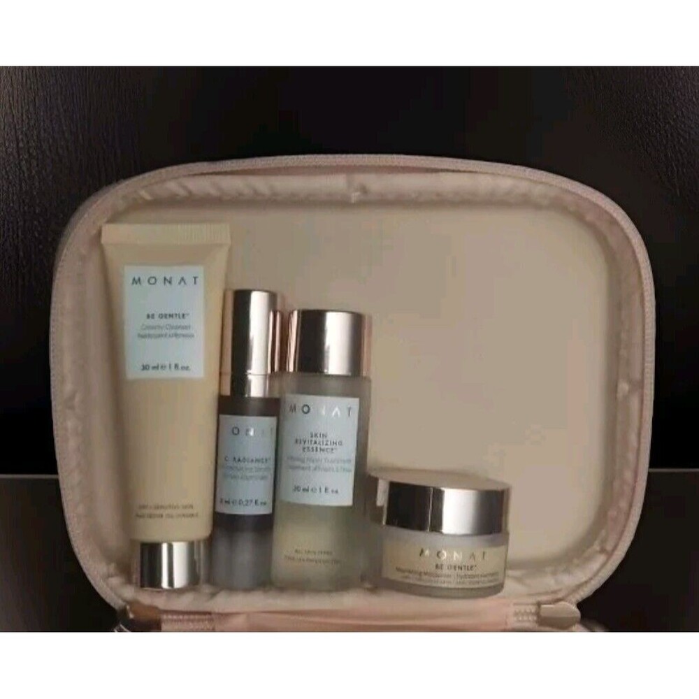 Be Gentle Monat Skincare4pc Sample Size Bundle Serum+Moisturizer+Cleanser+1more.